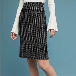 NWOT Anthropologie Maeve Black & Cream Printed Stretchy Pencil Skirt, Size XXS